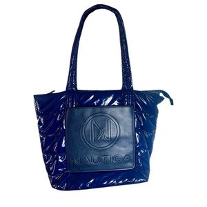 Nautica Electric Blue Quilted Puffy Shiny Nylon Logo Embellished Weekend Tote